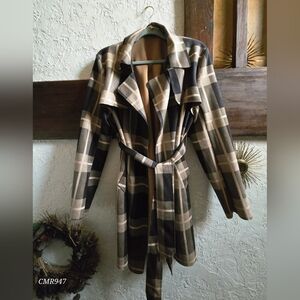 Solitaire Plaid Trench Coat in Brown and Cream